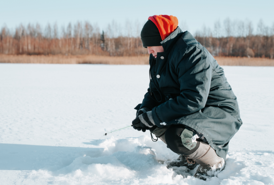 Iowa ice fishing, first bite