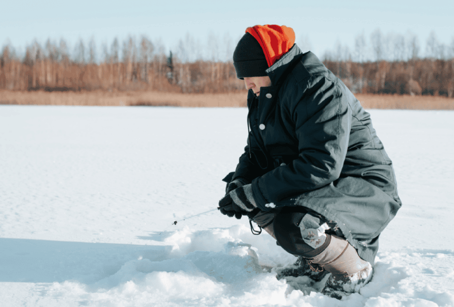 Iowa ice fishing, first bite